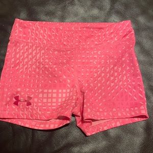 Under Armour girls two-tone pink print stretch fitness/workout shorts size 10-12